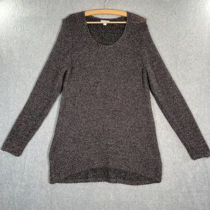 J Jill Tunic Sweater Womens Medium Black Silver Metallic Oversized Knit Slub